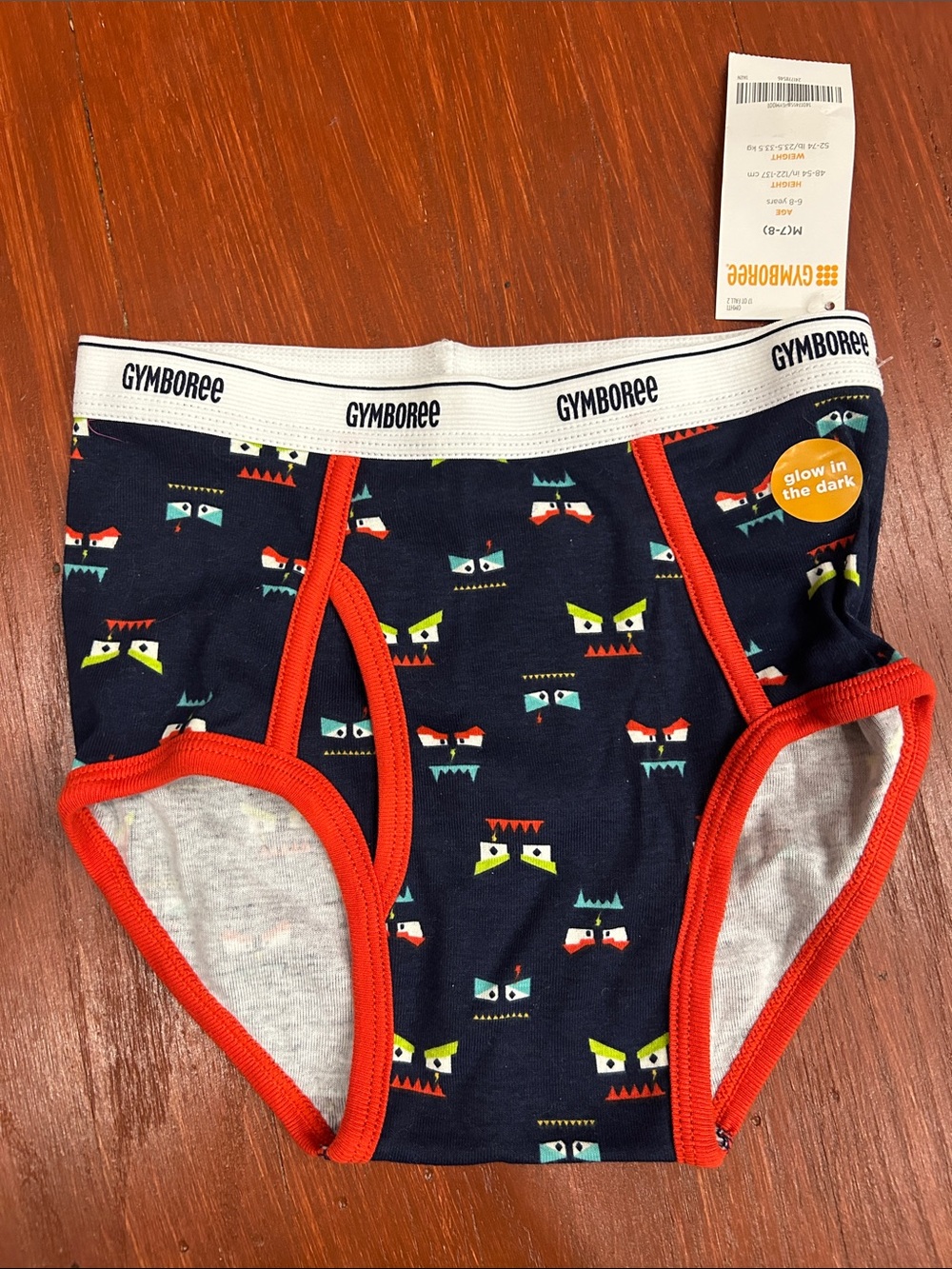 Gymboree Navy Briefs with Red Trim and Glow Monster Faces
